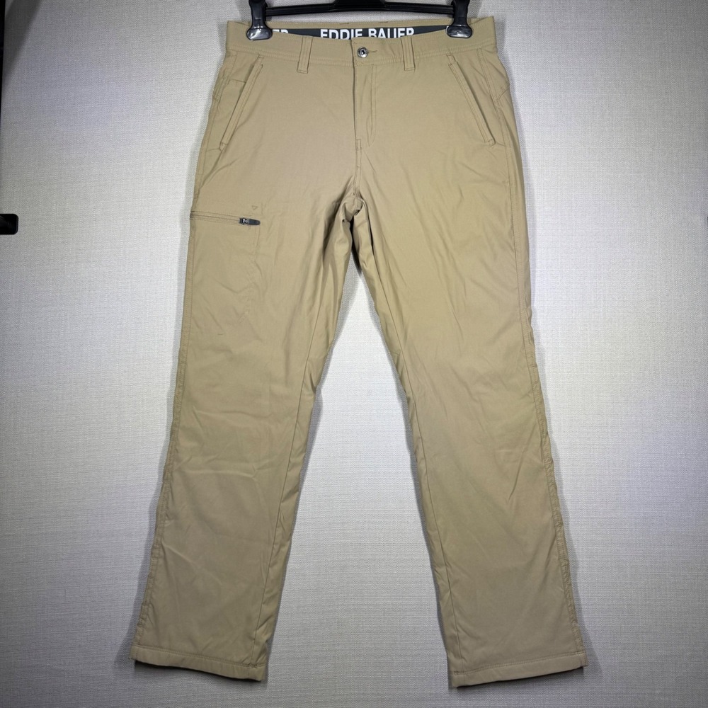 Eddie Bauer Mens Rainier Fleece Lined Pants 34x32 Tan Khaki